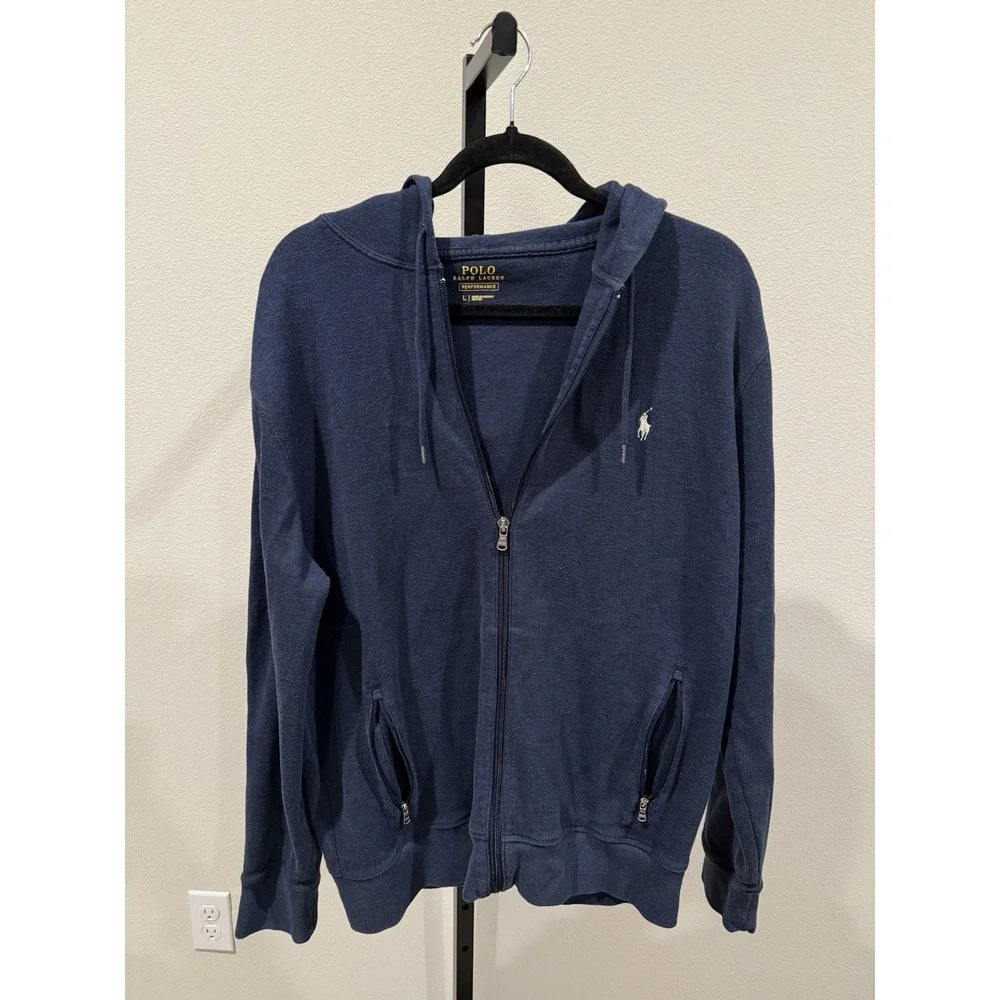 POLO RALPH LAUREN Jersey Zip-Up‎ Hoodie Mens Navy Size L Comfort